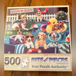 COMPLETE Bits And Pieces William Vanderdasson PUPPY POOL PARTY 500 Piece Puzzle